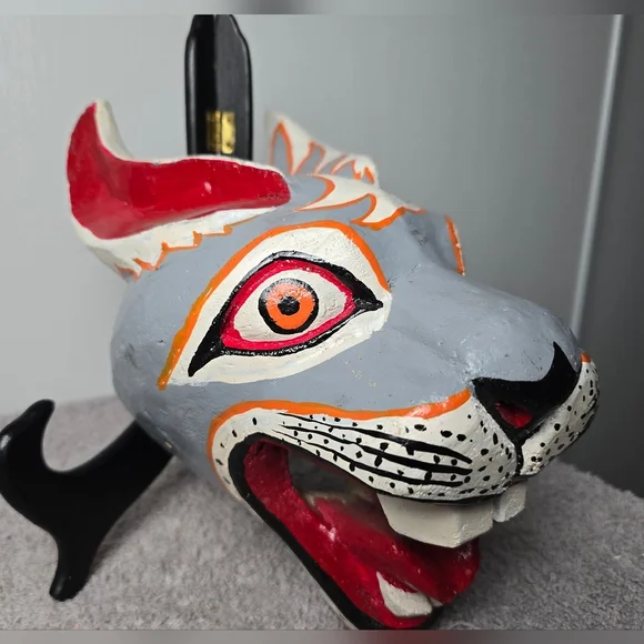 HandcraftedWood Cat Mask Wall Decor - Gray and Black